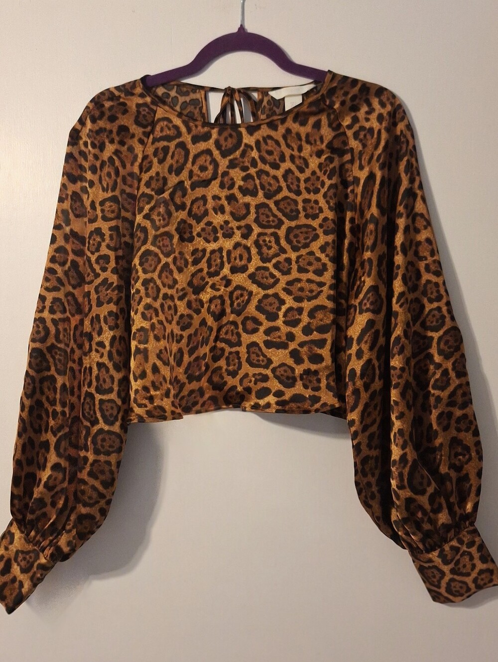 Silky Leopard Print Top - Balloon Sleeves